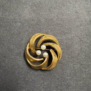 Vintage Gold Filled Faux Pearl Swirl Brooch